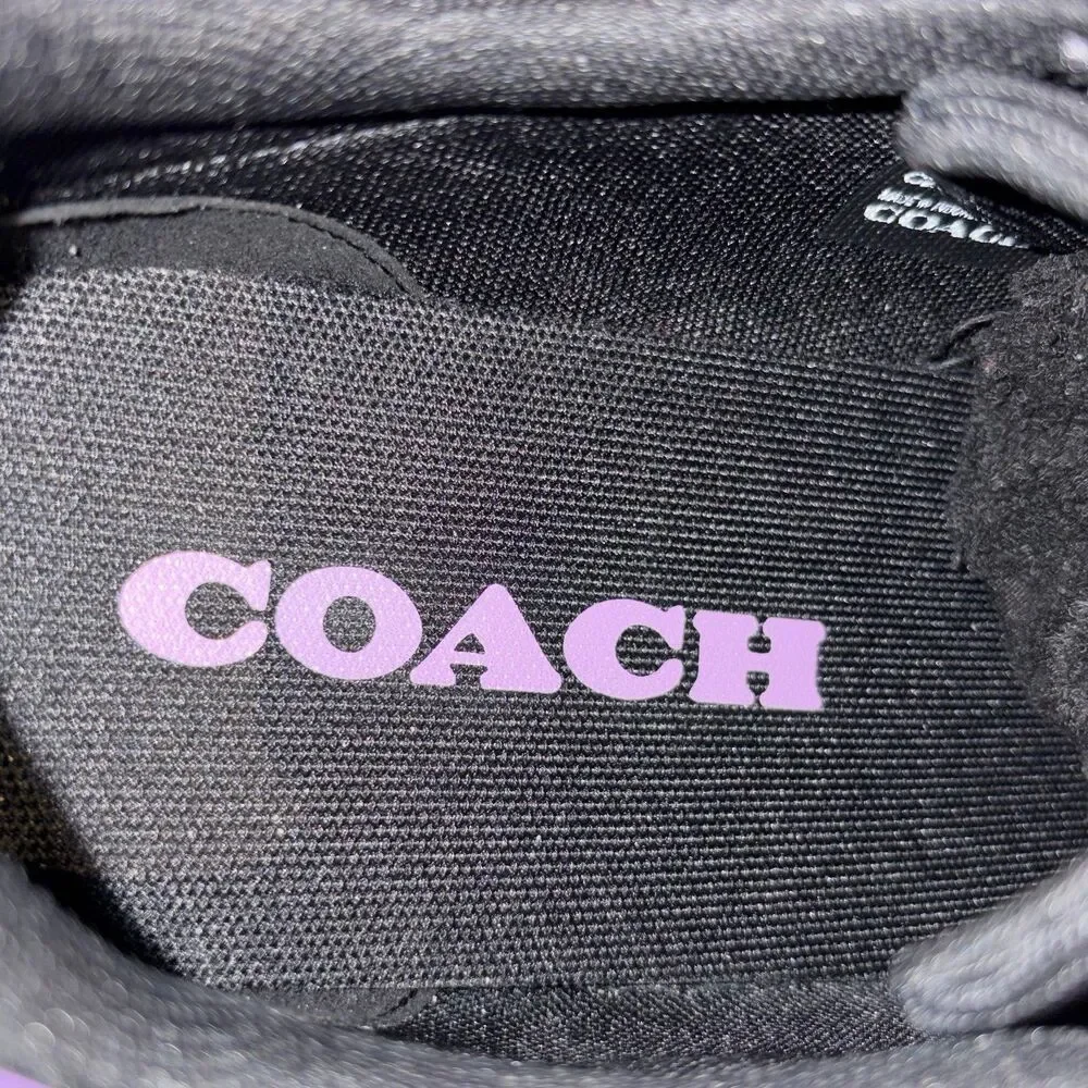 Coach Clip Sneakers Mens 10D Purple Black Jacquard Leather Monogram Low Top